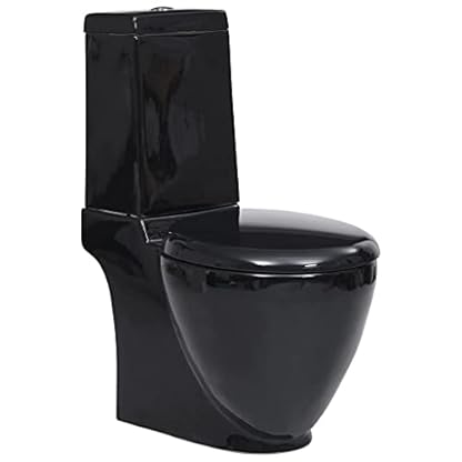 Home Outdoor OthersWC Keramik WC Badezimmer Runder WC Boden Wasserfluss Schwarz