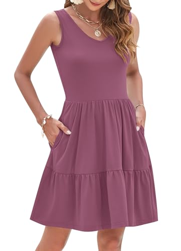 Image of AUSELILY Womens Summer Dresses 2026 Casual Sleeveless Sundress Beach Vacation Flowy Tiered Short Dresses with Pockets