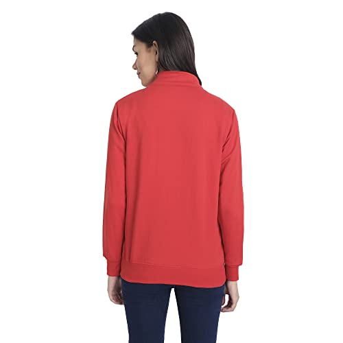 Image of Women Cotton Fleece Zipper Sweatshirt, Full Sleeves Winter Wear, Printed Banded Collar Sweatshirt for Womens