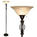 Light Accents Bronze Floor Lamp - Traditional Iron Scrollwork Standing Bright Pole Light with Alabaster Glass Bowl Shade – Torchiere 70" Tall- Bronze