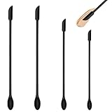 Makeup Spatula, Mini Silicone Spatula, Long Handle Beauty Spatula with Spoon for Narrow Mouth Jar, Cosmetic, Kitchen (Black)