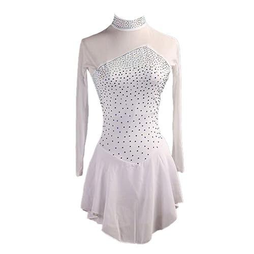 Kmeruoys Figure Skating Dress for Women Girl Training Ice Skating Competition Dress Bodysuit (Color : White, Size : Medium)