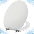 Elongated White Toilet Seat Natural Wood Toilet Seat with Zinc Alloy Hinges, Easy to Install also Easy to Clean, Scratch Resistant Toilet Seat by Angol Shiold (Elongated, White)