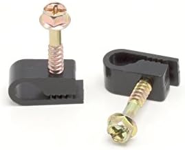 THE CIMPLE CO - Single Coaxial Cable Clips, Cat6, Electrical Wire Cable Clip, 1/4 in (6 mm) Screw Clip and Fastener, Black (100 Pieces per Bag)