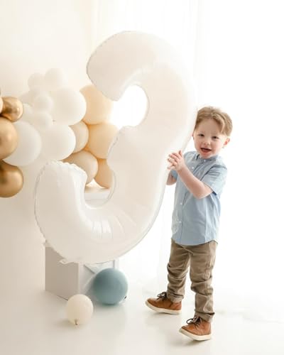 Image of White Number 14 Balloon 40 inch, 14 Number Balloons, 14th White Birthday Decorations 14 Year Old Party Supplies