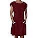 Produktbild URIBAKY Leinenkleider Damen Sommerkleid Strandkleid,Kleider-Knielang Rock,Elegant T-Shirtkleid Kurzarm Lose Feste gekräuselte Taschen O-Ansatz verschieben