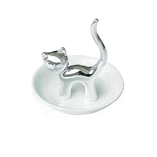 Lependor Cute Animals Cat Ring Holder Ring Dish Jewelry Holder Rings Bracelets Earrings Trinket Tray for Women Girls Birthday Gift - Silver Cat