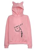 RGOSME Cat Hoodie for Women Hoodies for Teen Girls Cute Sleeping Cat Printed Long Sleeve Pullover Sweatshirt (Pink,M)
