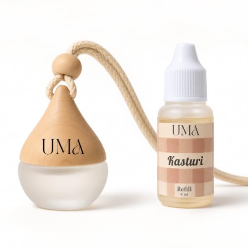 Image of Premium Car Freshener | UMA | Teardrop design | Hanging Pod with Refill | Car Freshener (8ml) + Refill (8ml) | Ultimate Magical Aromas (Kasturi - Musk)