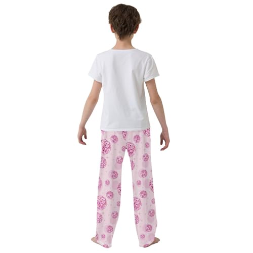 Pink Stars Disco Balls Pajama Pants Long Sleep PJ Pant Pajama Bottoms Elastic Waist Lounge Pants with 2 Pockets M3