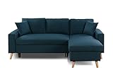 Canapé d'angle réversible Loungitude - Canapé d\'angle scandinave réversible convertible avec coffre en tissu - Bleu pétrole - 4 Places