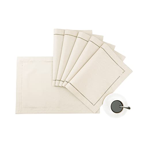 Placemats Set Of 6, 19 X 13 Inches, Washable Non-Slip Cloth Place Mats, Farmhouse Imitation Linen Fabric Dining Table Mats (Beige White) #TOP1