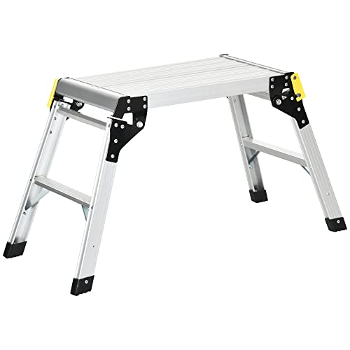 DURHAND Trittleiter, Klappleiter, klappbare Haushaltsleiter mit 2 Stufen, Trittbank mit Sicherheitsriegel, Klapptritt bis 150 KG, Tritthocker aus Aluminiumlegierung, Silber Cover
