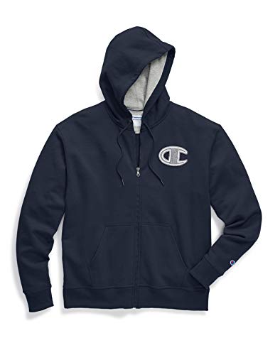Champion Men's Powerblend Fleece Zip Hoodie, Chainstitch Outline C Logo