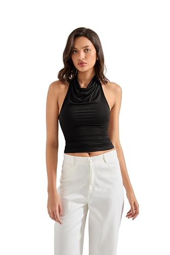 SUUKSESS Women Halter Backless Tank Tops Sexy Cowl Neck Summer Going Out Cami Tops2