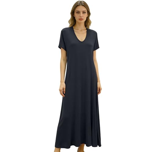 Chemise de nuit courte pour femme col en V robe d'été unie