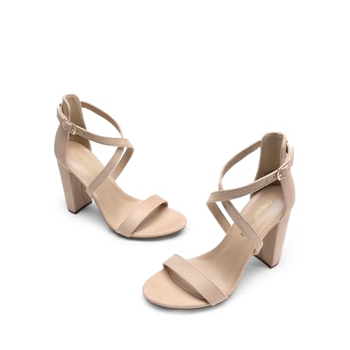 DREAM PAIRS 4 inch High Heels for Women Chunky Block Cross Strap Open Toe Dress Sandals for Wedding Bridal Evening Homecoming Prom2