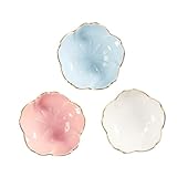 AUTSUPPL 3 piezas Platos de para Condimentos Estilo Japonés Cuencos para Mojar Aperitivos para Reuniones Familiares Picnic y Restaurantes Diseño Delicado Blanco Rosa y Azul