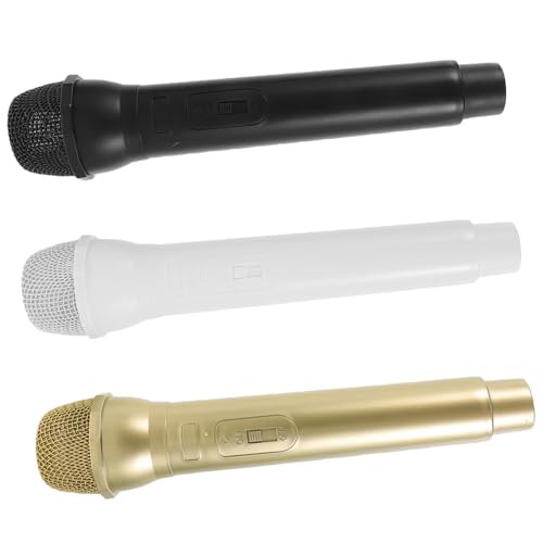 BESPORTBLE 3 pièces Microphones Plastique Accessoires Déguisement Microphone Prop Réaliste pour Garçon Fille et Fêtes Noir Or Blanc