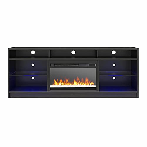 Ameriwood Home Luna Fireplace TV Stand for TVs up to 65 Inch, Replaceable Electric Fireplace Insert Heater, Remote Control, Timer, Color Changing LED Lights, Crystal Ember Flames, Black Oak -  8800335COM