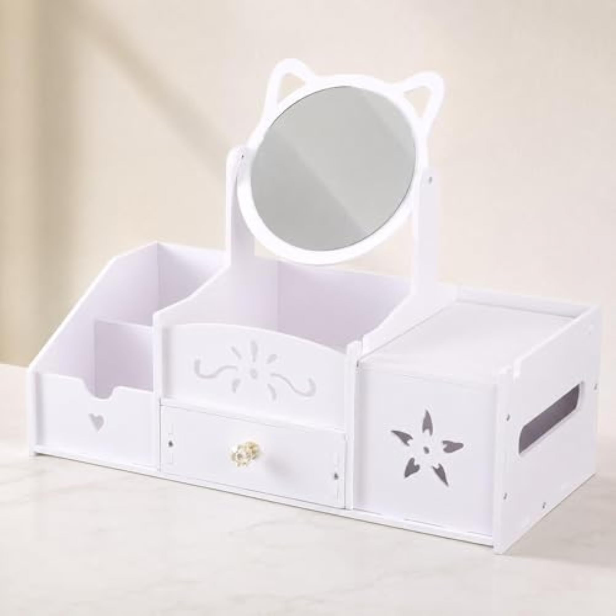 Round Mirror Vanity Organizer for Dresser Countertop
