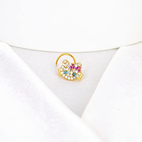 Cat Face Nose Piercing 14K Gold Filled Nose Piercings Tiny Cat Nose Ring Hoop 20 Gauge Nose Hoop Piercings Yellow Gold Piercing Jewelry Indian Nose Ring 18K Gold Plated Body Piercing Gift For Her #TOP1