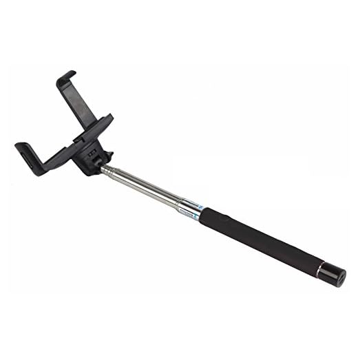 NK BS3039 - Palo para Selfie con mástil Extensible telescópico de 1 m, Smartphone Android & iOS, Duración 2 Horas, Batería Integrada 60mAh, Negro