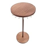 PACKOVE Soporte de Madera para Joyas con Disco Redondo y Ganchos Desmontables Organizador de Escritorio para Collares Pulseras Pendientes y Llaveros Exhibidor Práctico y Antienredos