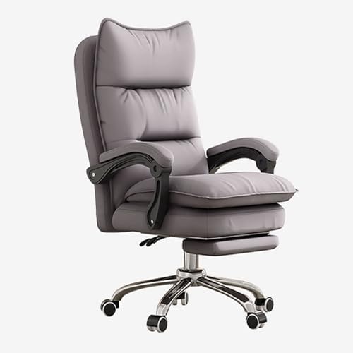 Silla ergonómica de Oficina en casa Grande y Alta con Ruedas y reposabrazos Silla de Escritorio Ajustable en Altura para Adultos Respaldo Grueso y Asiento cómodo Gris (con reposapiés)