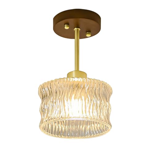 Lámpara de techo cilíndrica de vidrio y base madera para pasillos 3