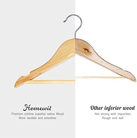Homewit Childrens Wooden Hangers, Set of 24 Solid Wood Clothes Hangers 30cm (Super Schima Superba) with Shoulder Notches, 360 Degree Swivel Hook for Baby Toddler & Childrens Clothes