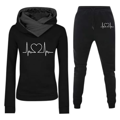 Conjunto de mono informal de manga larga para mujer, ropa deportiva para el día a día, de dos piezas, tela suave, perfecta para el tiempo libre y el entrenamiento, Negro , XL
