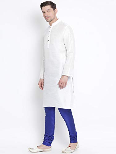 Image of VASTRAMAY VM Mens Silk Blend Kurta Pyjama Set - Classic Ethnic Attire for Timeless Style and Cultural Celebrations | Soft Comfortable Solid Full Sleeves Kurta and Churidar Pyjama Set