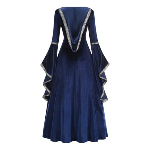 HAPNBCELE Medieval Dress for Womens, Renaissance Princess Costume Long Sleeve Dresses with Hood Evening Feast Party Halloween (RoyalBlue, Large by HAPNBCELE - Used condition - Image 3