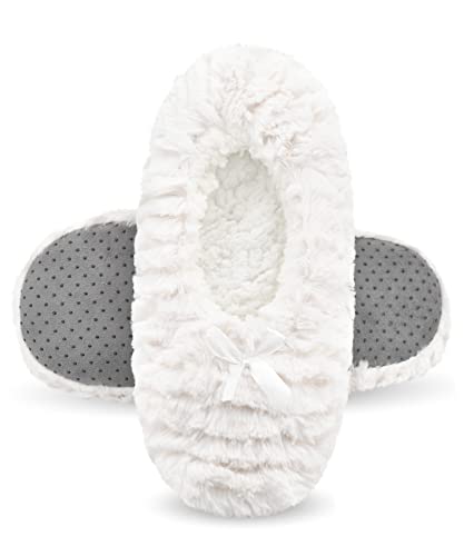 Image of DICUIRD Womens Cozy&Warm Soft Sole Slipper Socks with Grippers-Girls Teddy Fleece Indoor Slipper with Non-skid Bottoms