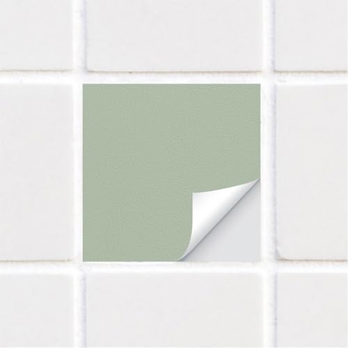 funlife 10 PCS 15X15cm Self-Adhesive Tile Stickers, Textured Vinyl Stick on Tiles, Backsplash Wall Art Decal for Kitchen DIY Decoration, Sage Green