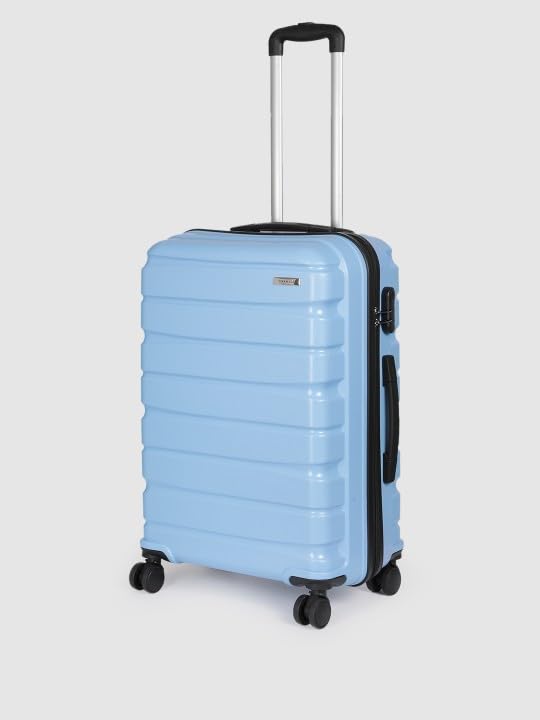 Image of Teakwood Small-Medium Cabin Size 8 Wheels Trolley Bag, Hard Cabin with Zipper Closure, Adjustable Push Button & Cross Side Strap, TSA Lock System 360 Degree (Set of 2, Powder Blue)