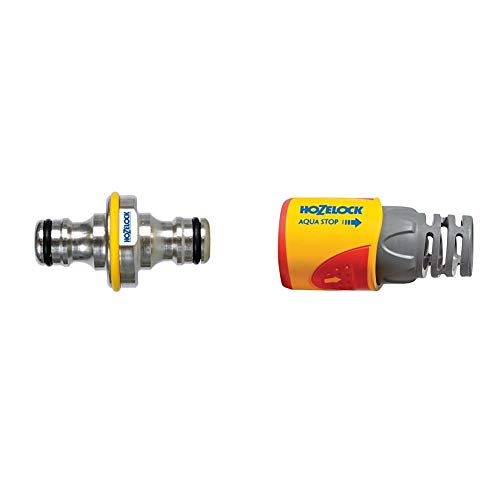 Hozelock Pro Metal Double Male Hose End Connector & AquaStop Connector PLUS (12.5mm & 15mm)
