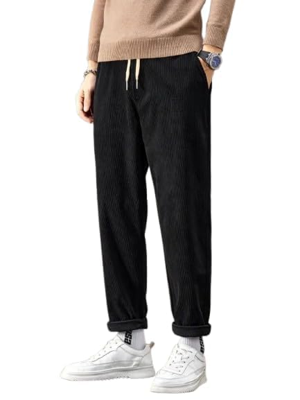 Men's Striped Casual Trousers, Light Grey, Drawstring Waist, Straight Fit, Comfortable Everyday Wear-picture-22