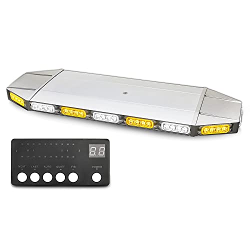 28" Amber/White Waterproof Warning Emergency Strobe 64 Led Light Bar Rooftop Flashing Magnetic Bases Tow Truck Car Vehicle Snowplow #TOP28