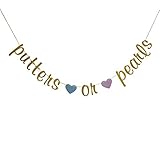 Putters or Pearls Banner Gold Glitter, Golf Gender Reveal Bunting Sign, He or She Decors, Boy or Girl Party Decorations