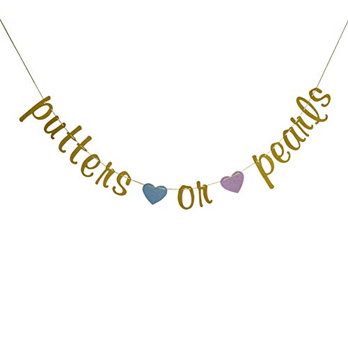 Putters or Pearls Banner Gold Glitter, Golf Gender Reveal Bunting Sign, He or She Decors, Boy or Girl Party Decorations