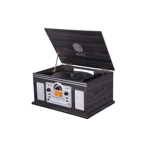Microcomponentes, Electronics Select Sound | Tornamesa con Bluetooth Tipo Vintage, Reproductor de Vinilos LP de 3 Velocidades con Bocinas Integradas, Grabación de CDs y MP3, Radio Am/FM