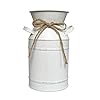 JSY-UP Small Farmhouse White Vase - Metal Flower Vases Decorative - Rustic Galvanized Milk Jug Country Wedding Home Kitchen Table Decor