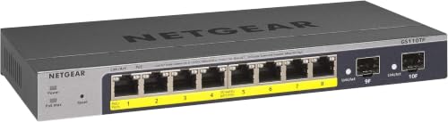 Image of NETGEAR 10-Port PoE Gigabit Ethernet Smart Switch (GS110TP) - Managed,with 8 x PoE+ @ 55W,2 x 1G SFP,Optional Insight Cloud Management,Desktop or Wall Mount,and Limited Lifetime Protection,(Pack of 6)
