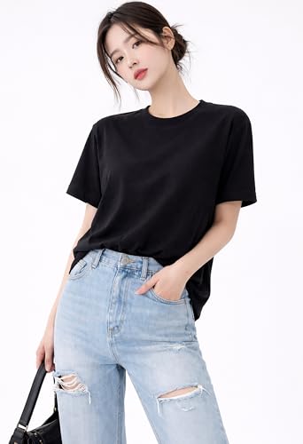 Image of London Hills Tshirt for Woman | T Shirt for Woman Cotton Casual Tops | Tshirts Shirts for Women Round Neck Short Sleeve | Women Tees Everyday Wear Basic T Shirts for Womans (Pack of 4)