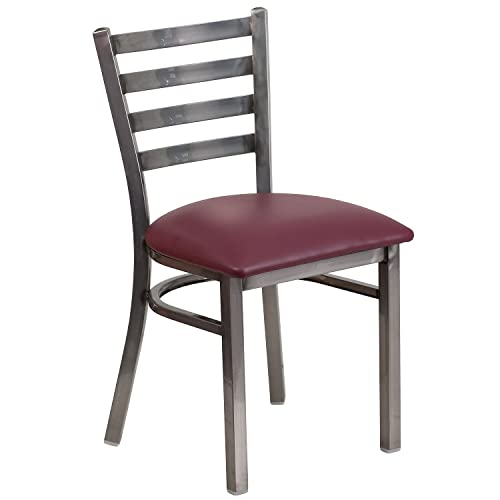 Image of Flash Furniture HERCULES Series Clear Coated Ladder Back Metal Restaurant Chair - Burgundy Vinyl Seat