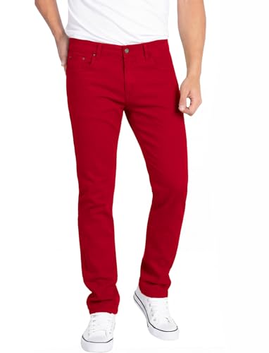 WULFUL Mens Slim Fit Skinny Stretch Comfy Jeans Denim Pants Red