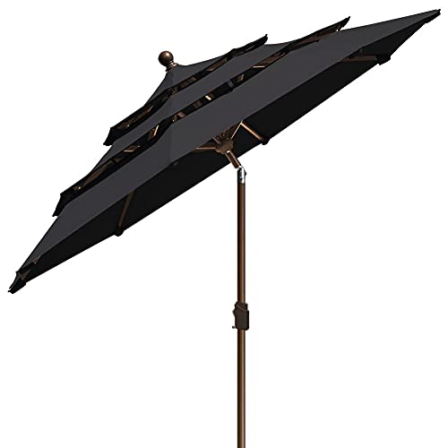 EliteShade USA 10-Year-Non-Fading 9Ft 3 Tiers Market Umbrella Patio Umbrella Outdoor Table Umbrella with Ventilation, Black