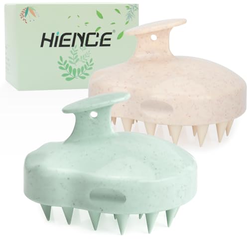 Hience 2 Piezas Cepillo Masajeador Cuero Cabelludo, 2 Cepillo Exfoliante Capilar para Exfoliación Suave, Estimula Crecimiento Cabello, Scalp Massager con Cerdas Silicona Suave y Mango de Paja de Trigo